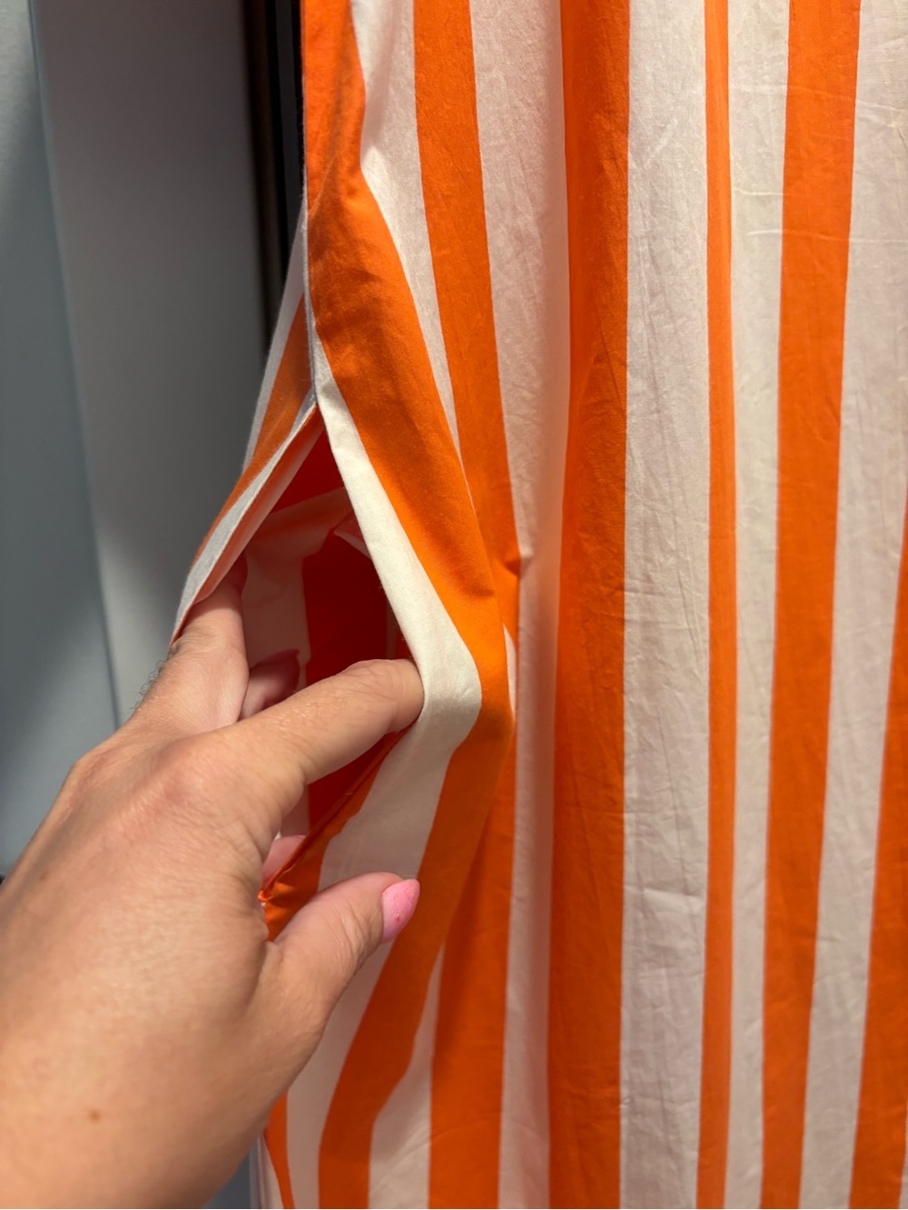 LIVRO Gibbons Dress Small Sunny Stripes NWT Orange Maxi Shirt Dress Pockets - Picture 10 of 13